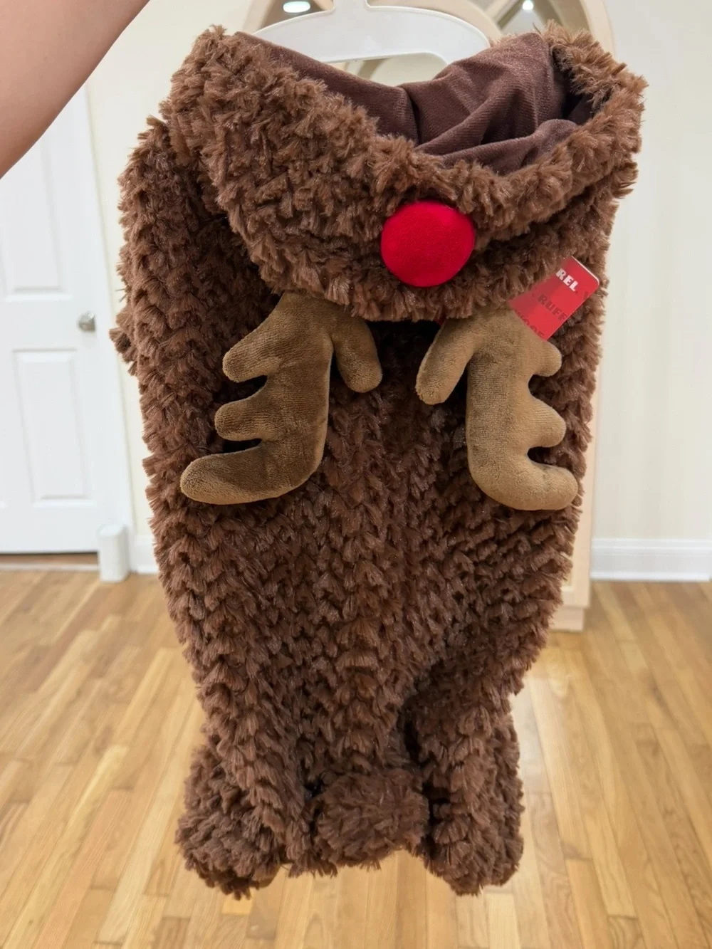 🦋Reindeer Dog Costume Plush Brown Christmas Pet Outfit Size Large